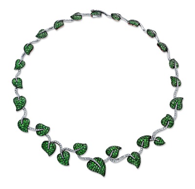 824 Tsavorites 21.47 carats; 278 round diamonds 2.25 carats; in antiqued sterling silver, 18K yellow gold and platinum setting. Contact Us About Our Nature Collection of White Gold and Diamond Necklaces for Women Contact the Martin Katz Team at 310-276-7200 about our Nature Collection of white gold and diamond necklaces for women. Our team helps you with a personalized consultation at our celebrity diamond jewelry store. We also offer private consultations to try on our luxury diamond jewelry pieces.