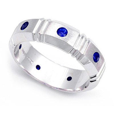 Bezel set Blue Sapphire Semi Eternity Segmented Ring