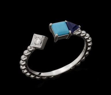 Trancoso Ring white gold with turquoise, blue and diamond dumortierite