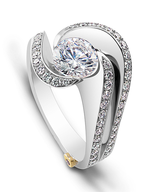 The Brilliance engagement ring contains 58 diamonds, totaling 0.515 ctw. Center stone sold separately, not included in price.