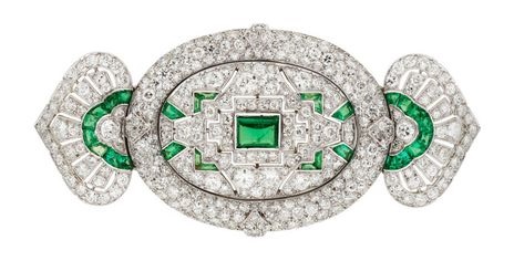 Art Deco Diamond, Emerald, Platinum Brooch, Lacloche Frères