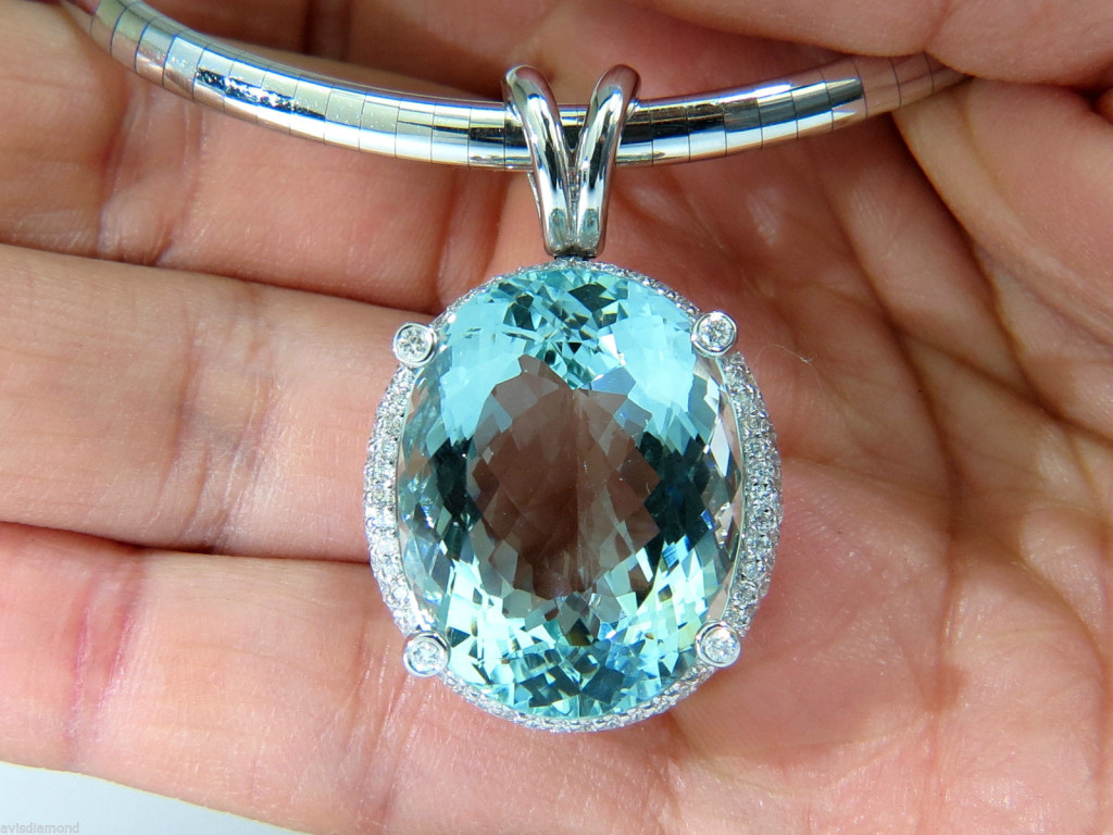 Gorgeous 41.67 Ct Natural Aquamarine Diamond Pendant Cluster Necklace