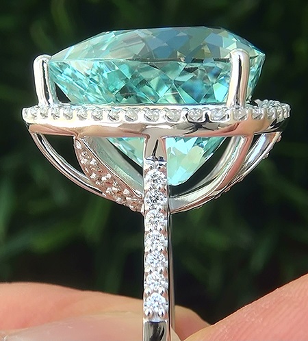 GIA 20.26 ct FLAWLESS Natural Aquamarine Diamond 14k White Gold Cocktail Ring