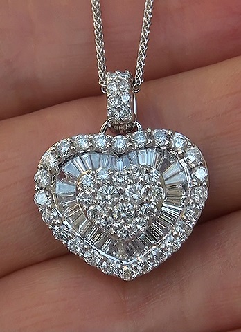 Estate 2.48 ct Natural VS2/G Natural Diamond 18k White Gold Heart Pendant Necklace