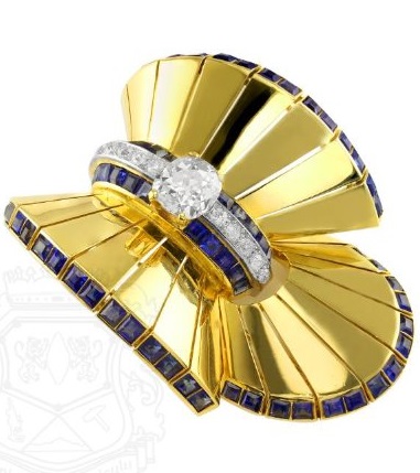 18K Yellow Gold, Diamond and Sapphire Clip Brooch, Van Cleef & Arpels, NY.
