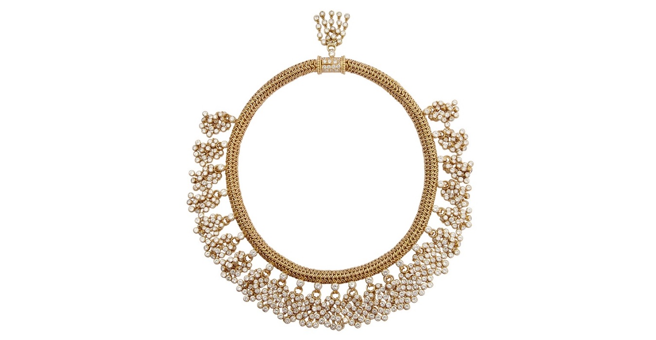 Veronique Bamps Diamond 16-inch long gold-chain choker necklace.