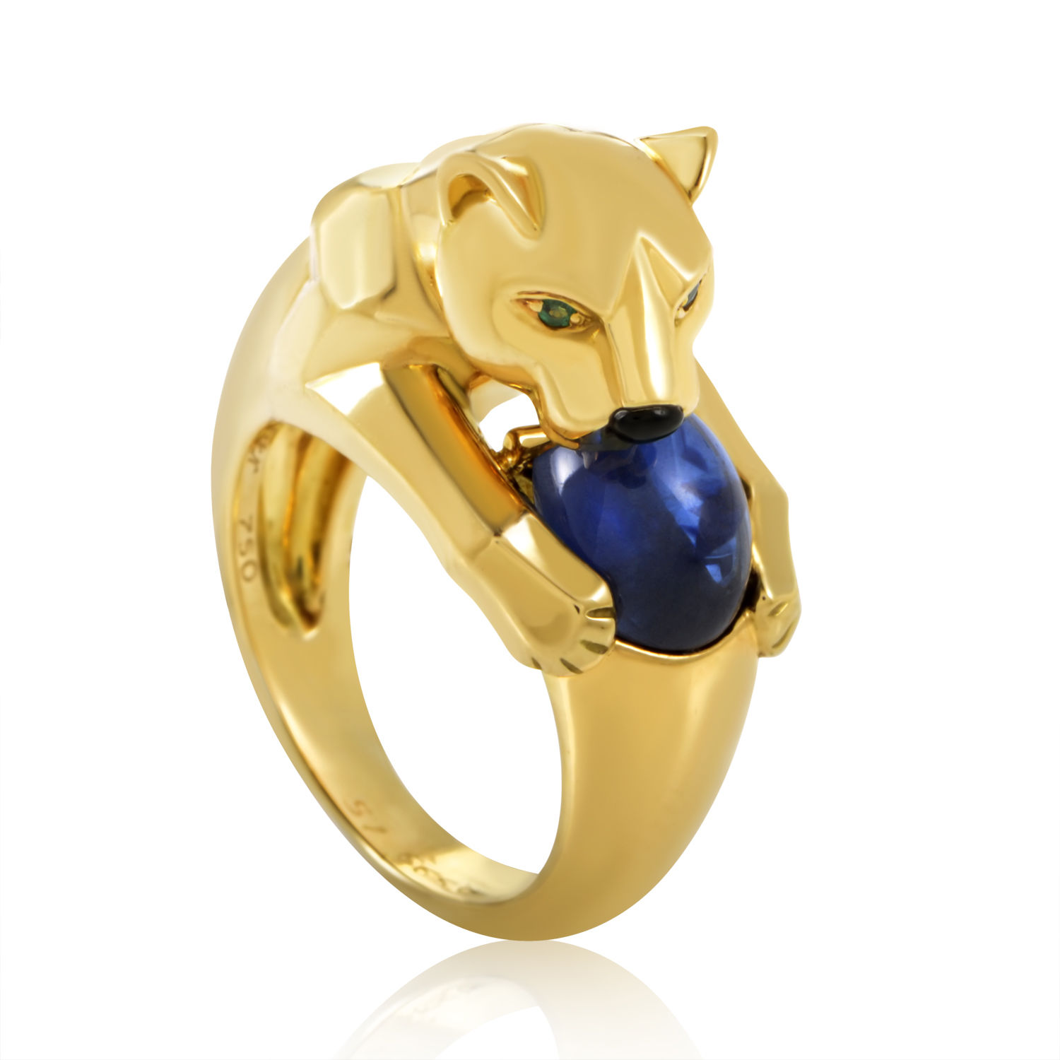 A Cartier Panthere 18K Yellow Gold Sapphire Ring Eyes Desire