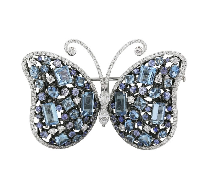 Aquamarine Sapphire Diamond Butterfly Brooch $18,500