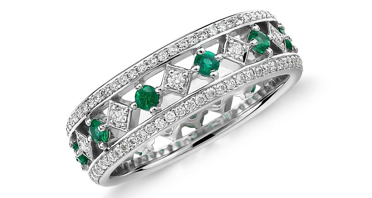 Gala Emerald and Diamond Eternity Ring in 18k White Gold