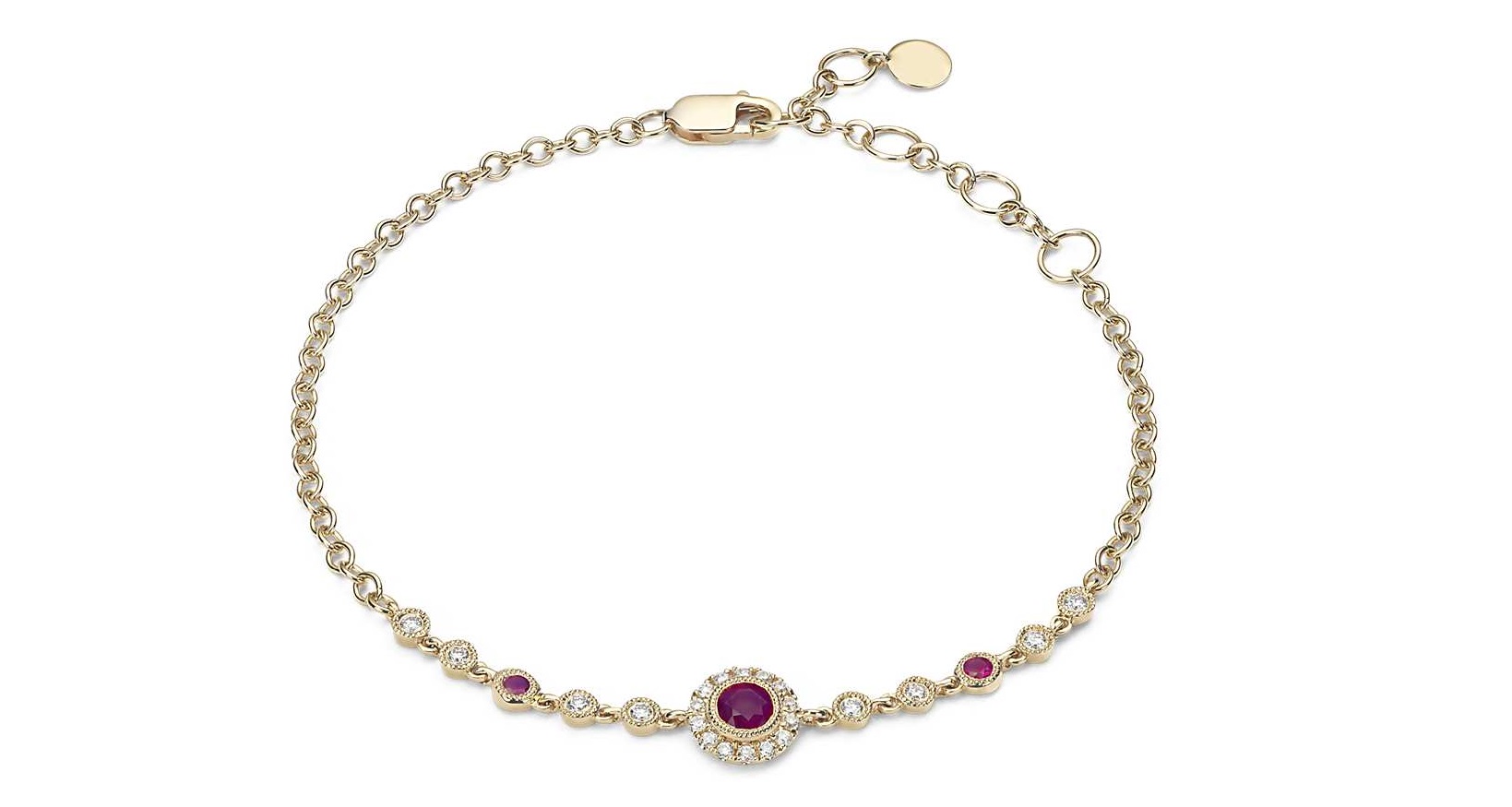 Ruby and Diamond Vintage Inspired Bracelet in 14k Yellow Gold