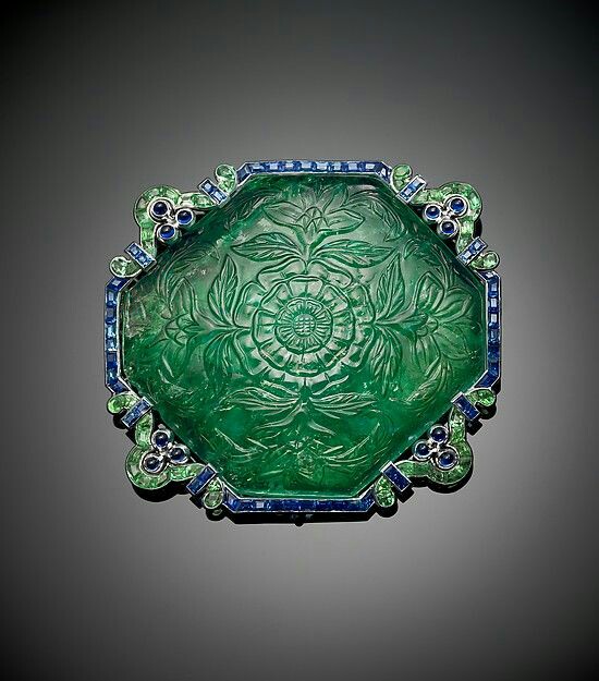 Brooch with Carved Emeralds and Sapphires by Cartier