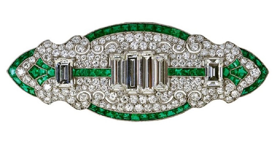 Art Deco Diamond Emerald Brooch.