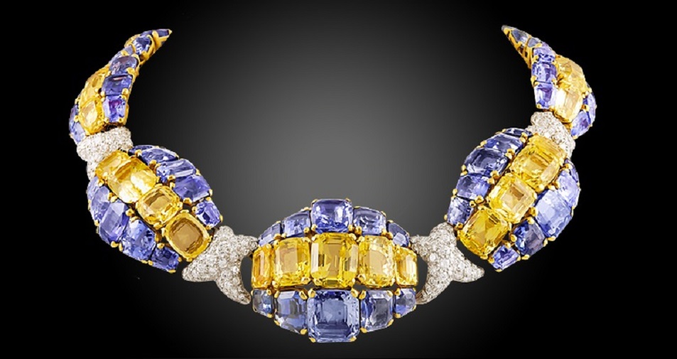 DAVID WEBB Diamond, Blue and Yellow Sapphire Necklace