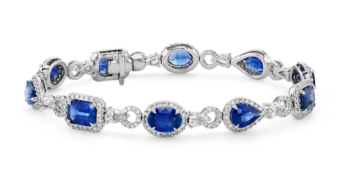 Sapphire Eternity Bracelet with Diamond Halos in 18k White Gold