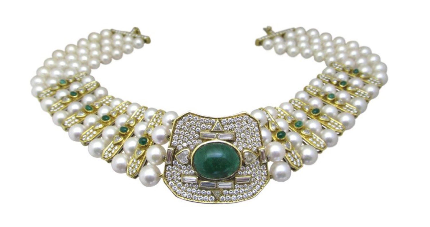 Vintage Pearl Emerald and Diamond Necklace $47,000