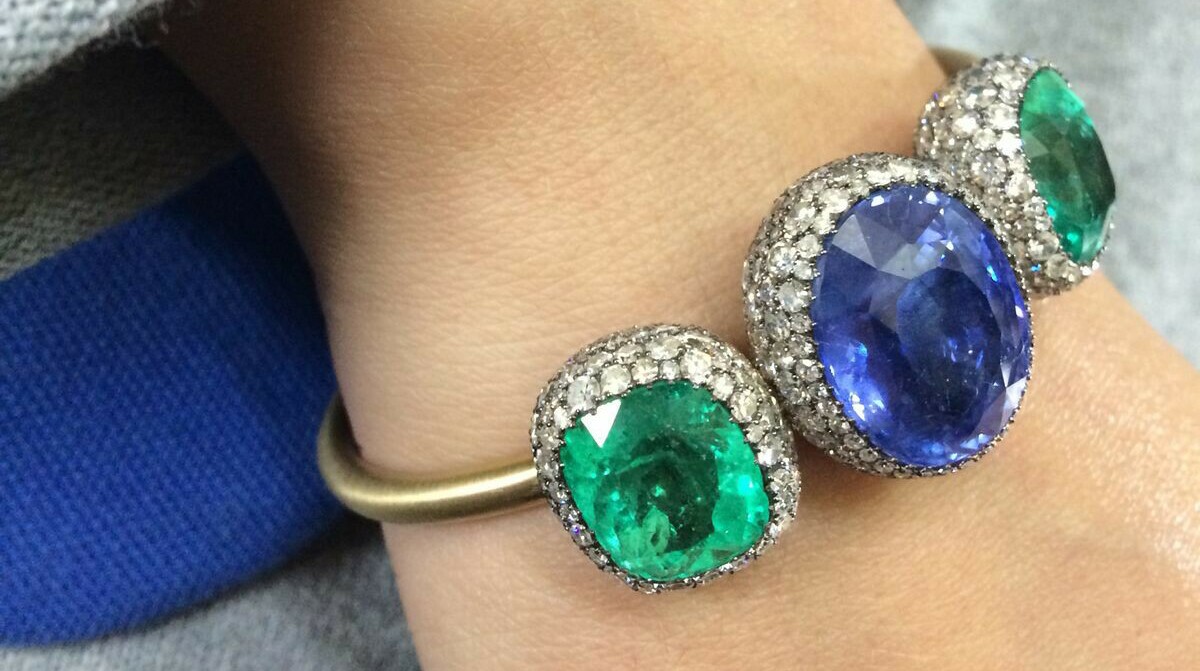 Gorgeous Sapphire and Emerald Bangle