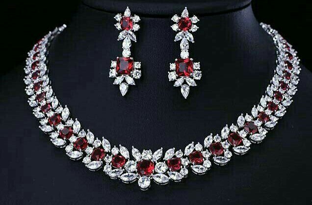 Ruby and Diamond Necklace and Earrings