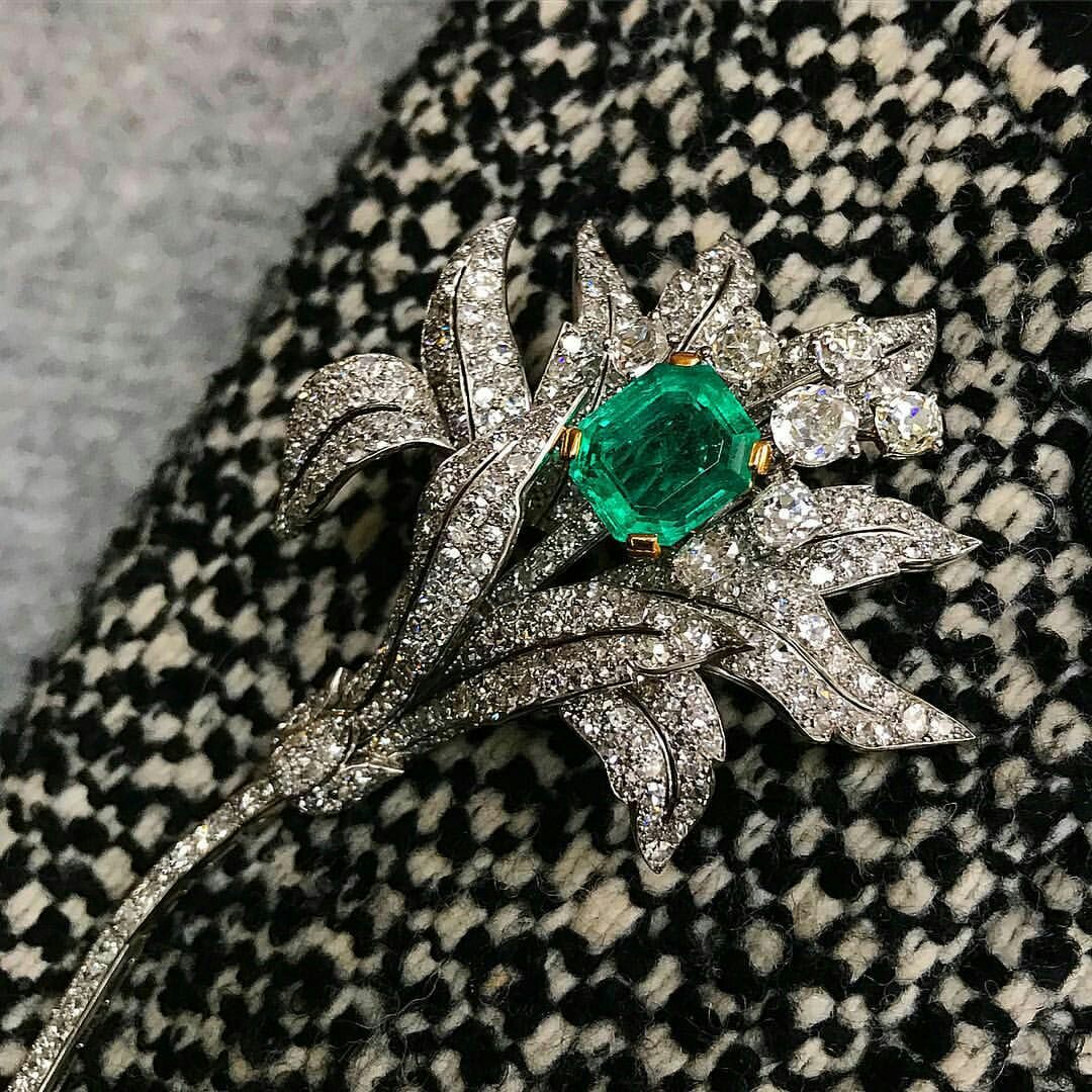 Emerald and Diamond Brooch by Cartier
