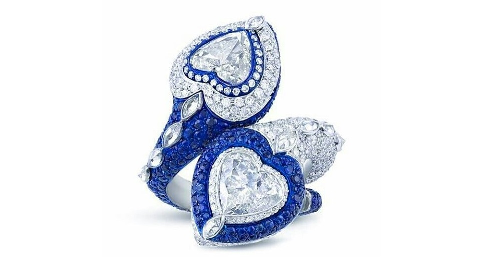 Sapphire and Diamond Ring Heart Design