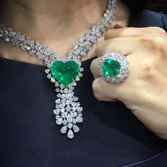 Emerald Diamond Necklace and Ring