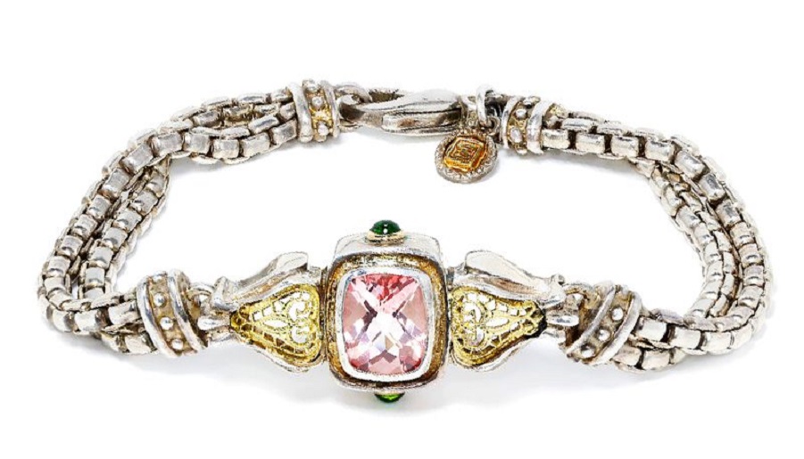 William Schraft Pink Topaz Bracelet

with Tsavorite’s in Sterling & 18kt Gold 