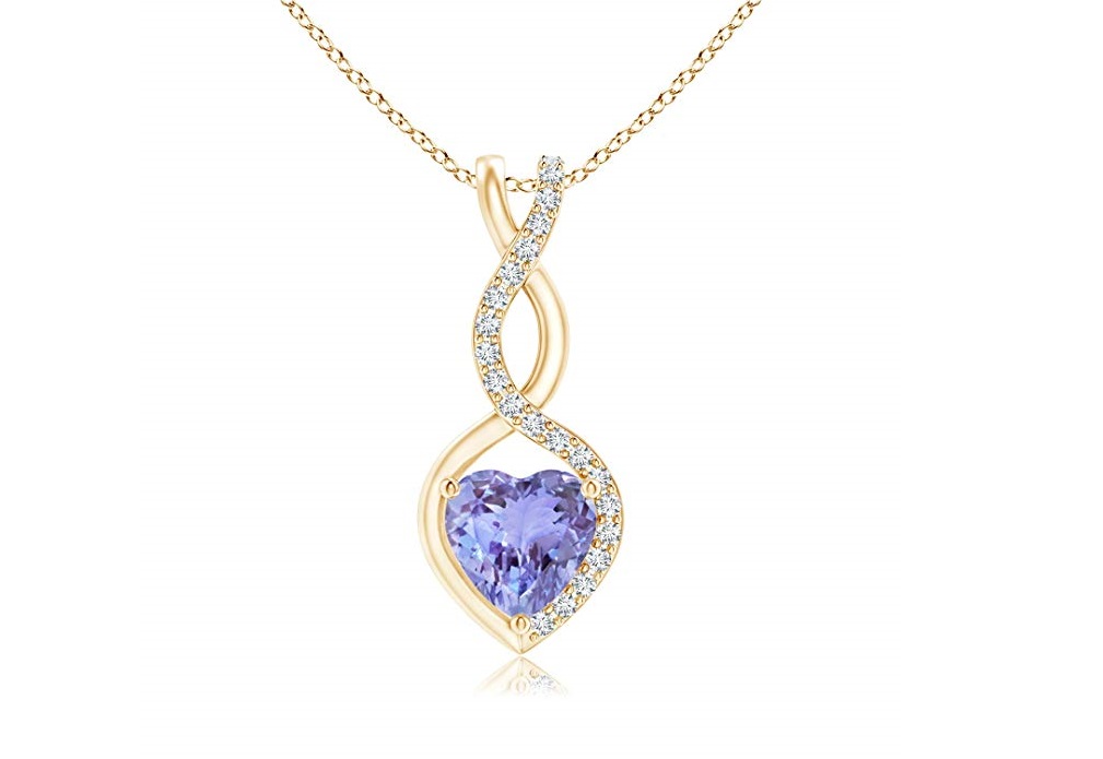 Floating Tanzanite Infinity Heart Pendant for Women with Diamond Accents in 14K Yellow Gold
