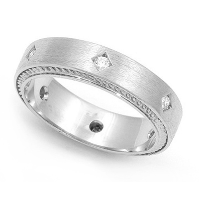 Bezel set Diamond Semi Eternity Cord Design Ring (1/7 ct.) 14K White Gold