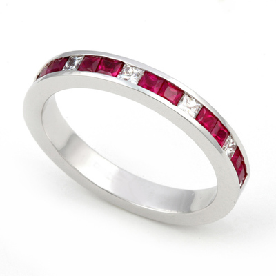 Channel set Diamond and Ruby Half Eternity Ring (1/4 ct.)