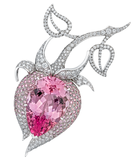 18.91ct Morganite and pink diamond Damask Brooch. Total diamond weight: 1.53ct