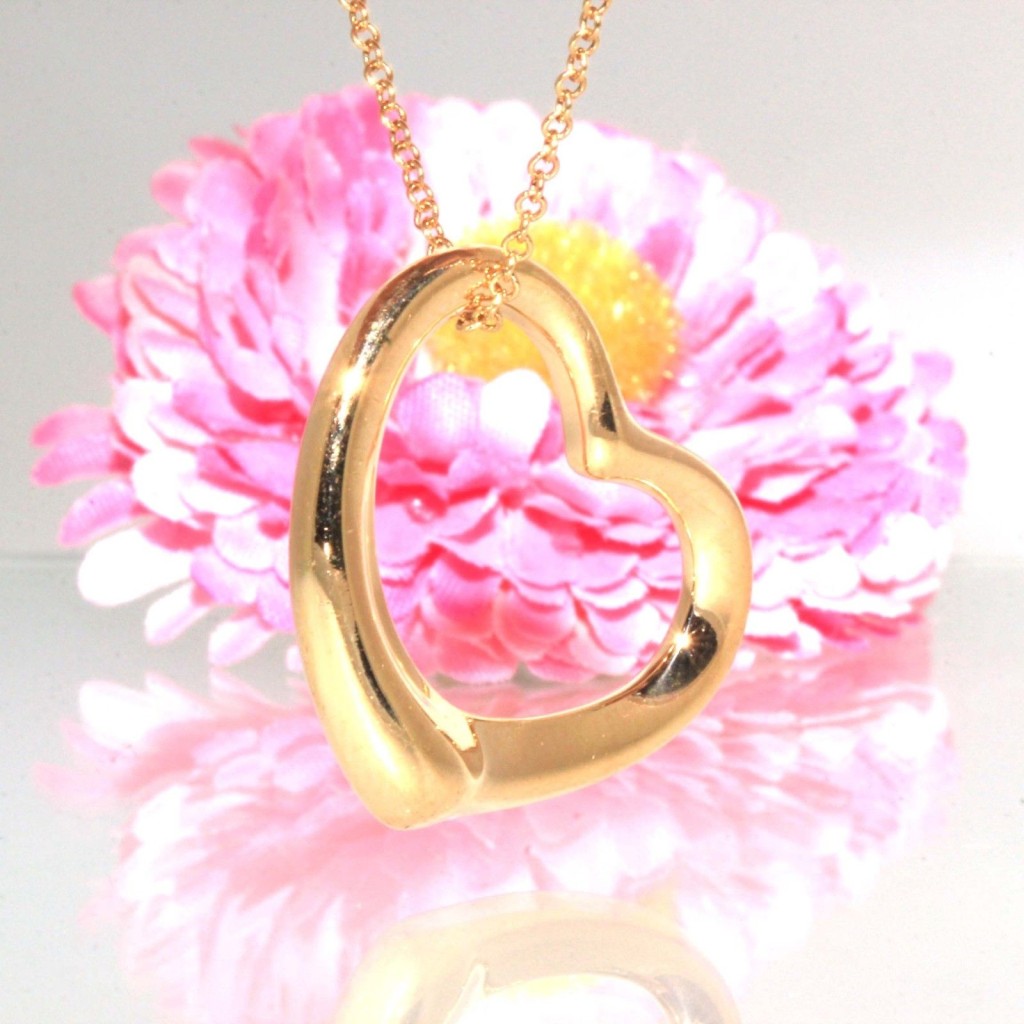 Authentic Tiffany & Co Elsa Peretti 18k Yellow gold Open Heart Necklace chain