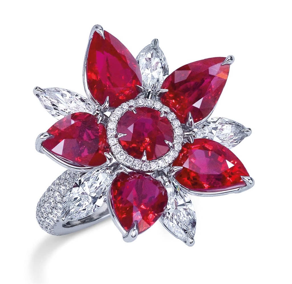 Mixed cut ruby and diamond ring 
