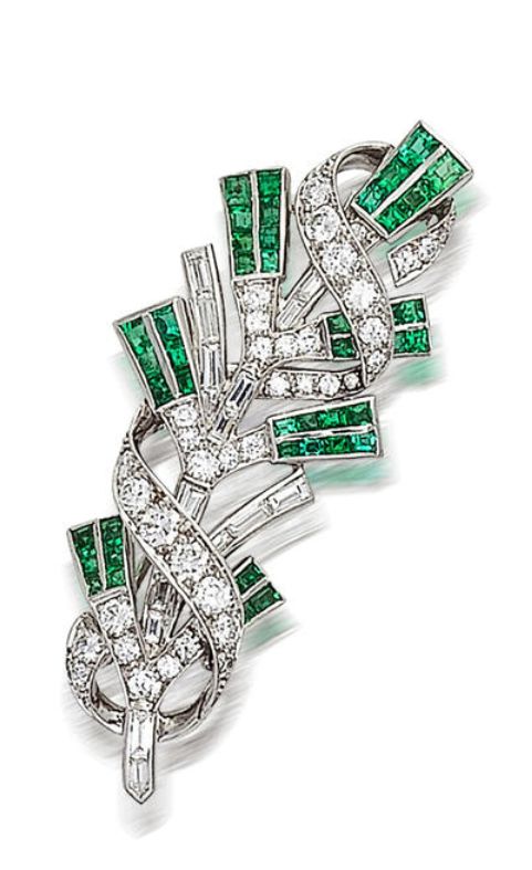 A diamond and emerald brooch, Tiffany & Co.