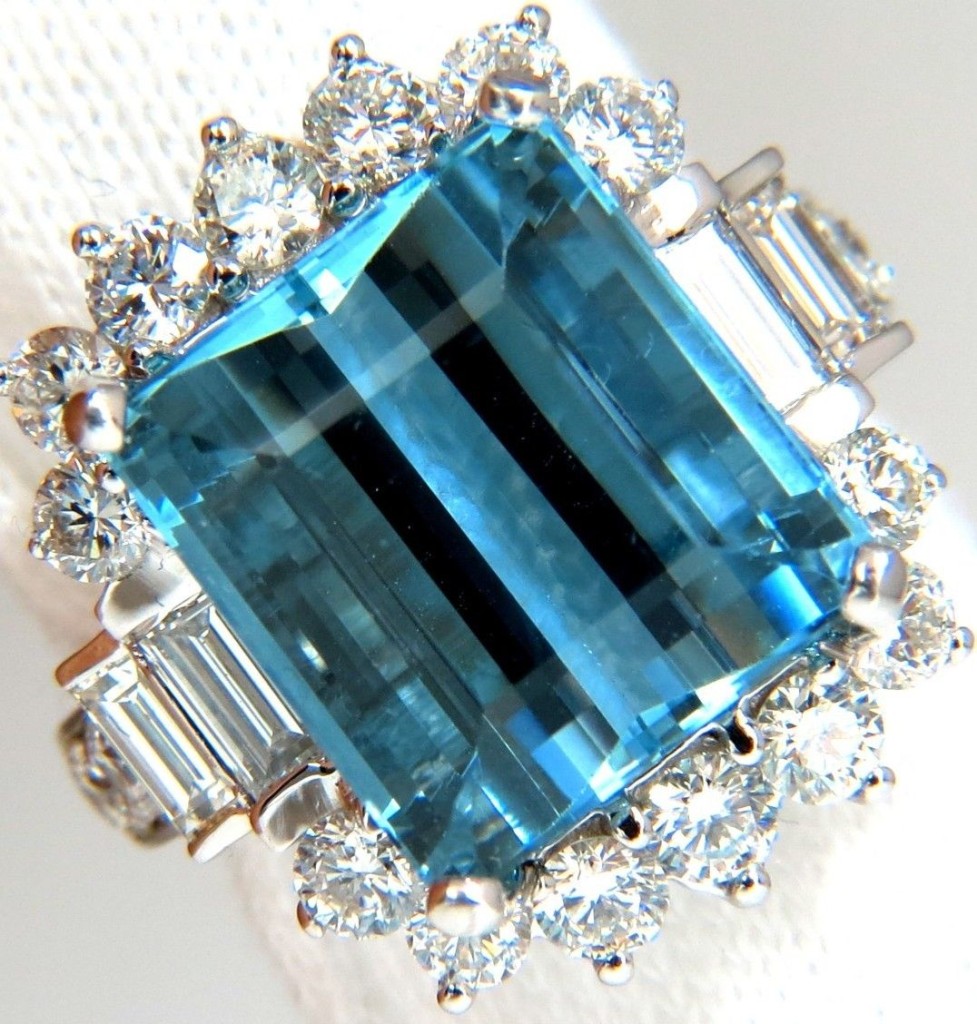 Baguettes & Rounds Raised Modern Natural Aquamarine diamonds ring