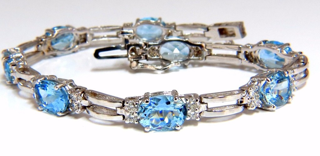9.84 Ct natural aquamarine diamonds tennis bracelet 14kt vivid prime aqua blue