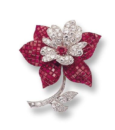 Mystery-set Ruby & Diamond Flower Brooch, Van Cleef & Arpels 