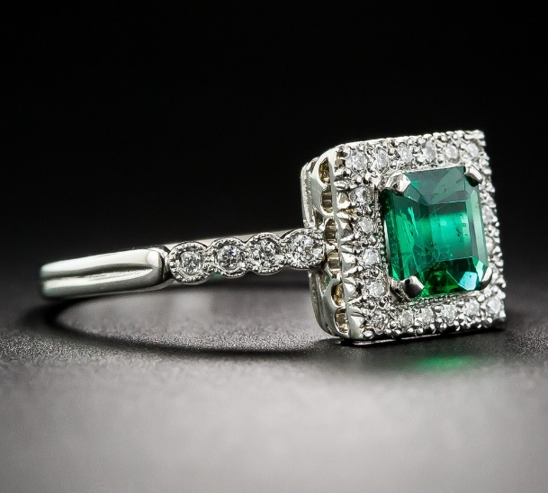 .61 Carat Emerald and Diamond Platinum Halo Ring