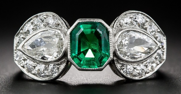 Art Deco Emerald and Diamond Ring