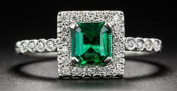 .61 Carat Emerald and Diamond Platinum Halo Ring
