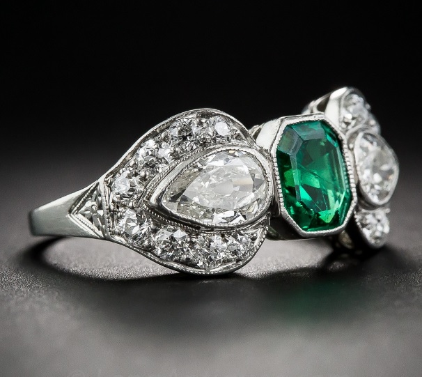  Next Art Deco Emerald and Diamond Ring