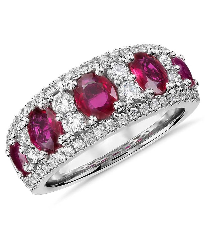Ruby and Diamond Band in 14k White Gold (5x4mm)