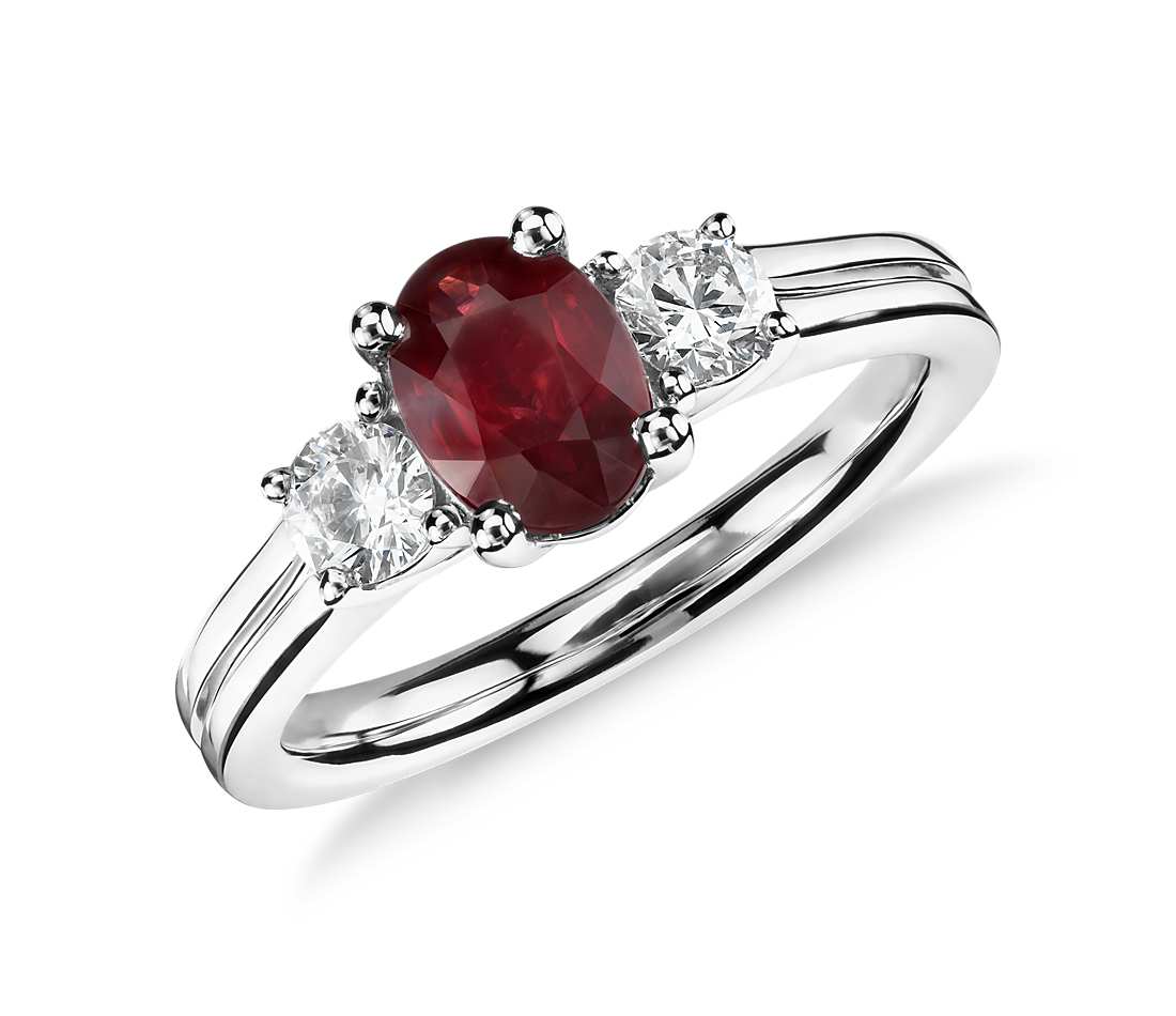 Ruby and Diamond Ring in 18k White Gold (7x5mm)