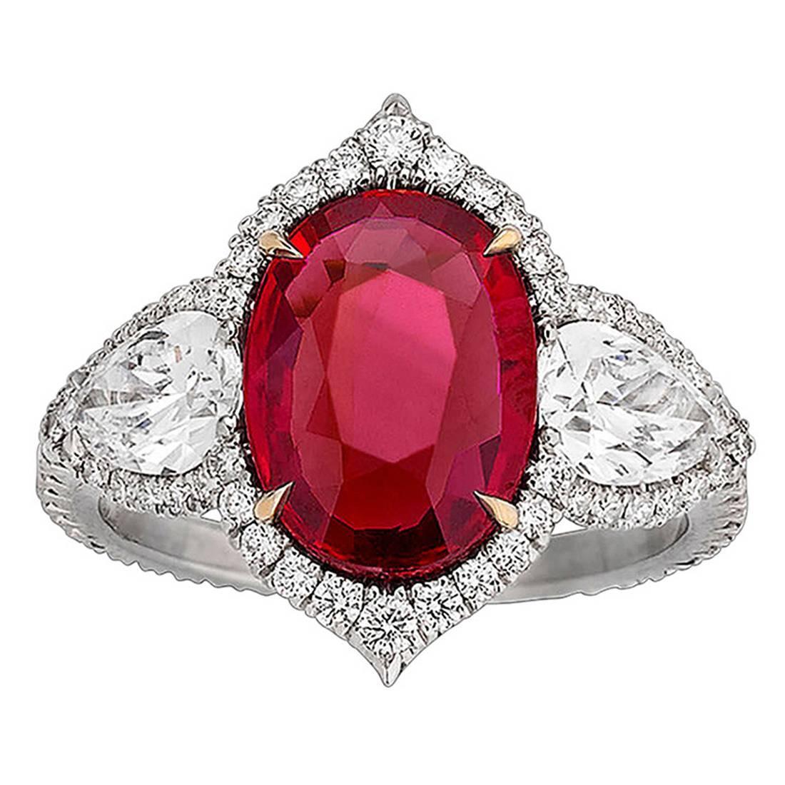 A Gorgeous Untreated Ruby and Diamond Ring 3.02 Carats. 