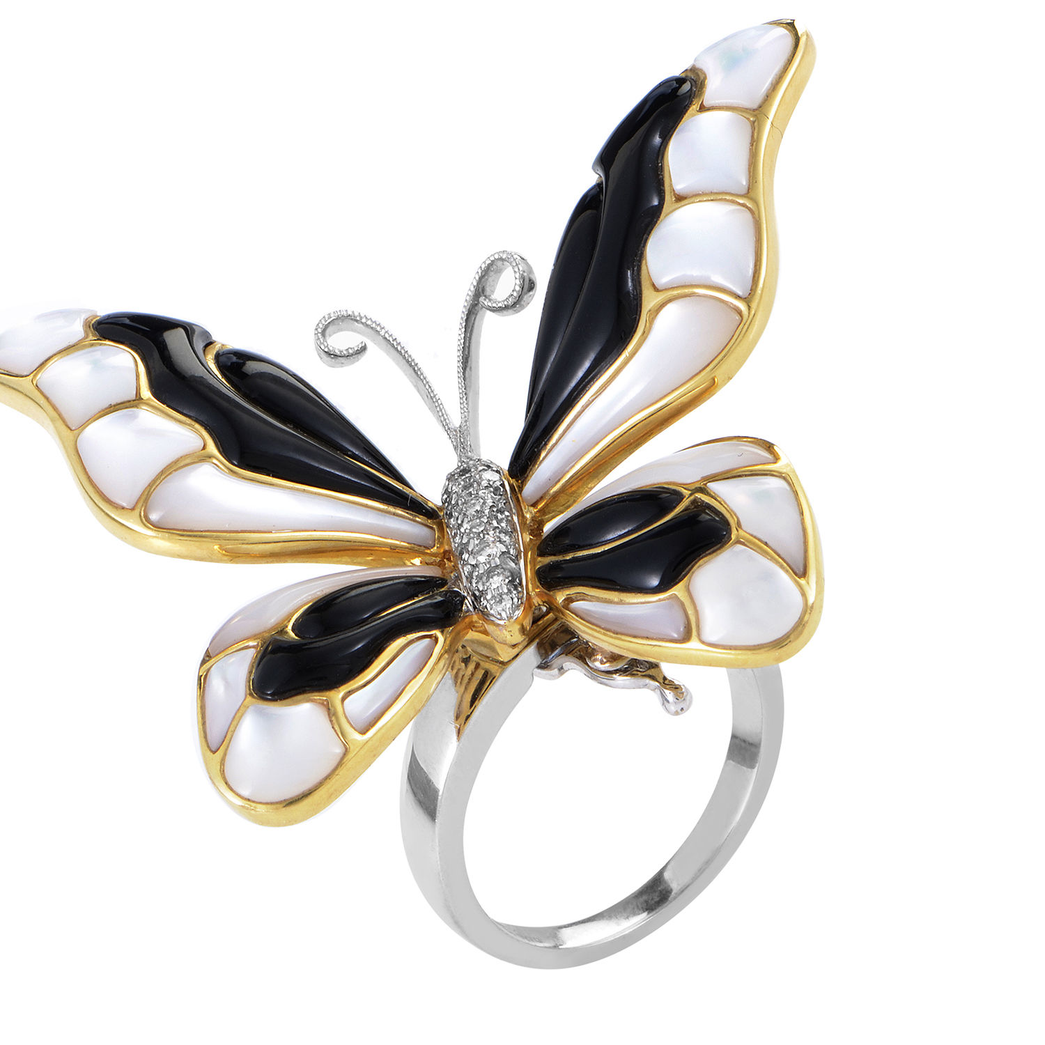 18K Multi-Tone Gold Diamond & Gemstone Butterfly Ring