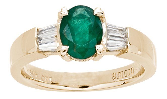 Amoro 18kt Yellow Gold Colombian Emerald and Diamond Ring (0.33 cttw, H Color, VS2 Clarity)