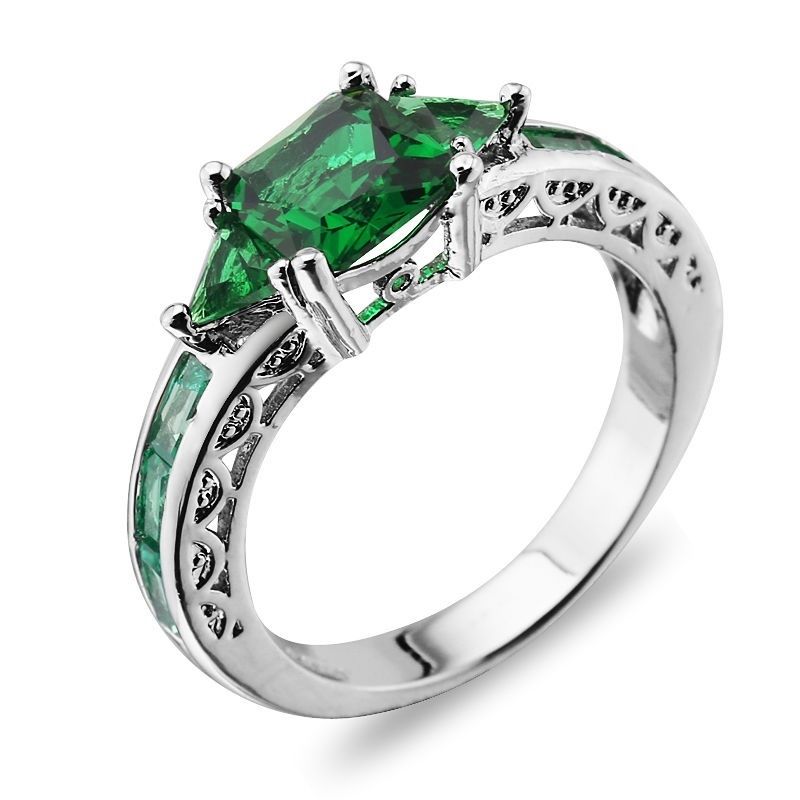 Fashion Wedding Emerald 925 silver Jewelry New rings size 6-10