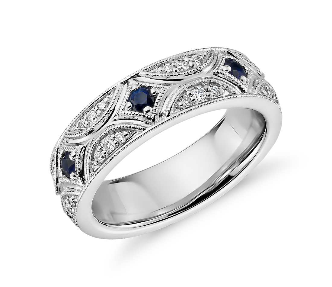 Stelle Sapphire and Diamond Starlit Eternity Ring in 18k White Gold