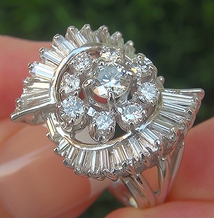 Estate 2.32 ct SI1/F Natural Diamond 14k White Gold Engagement Cocktail Ring