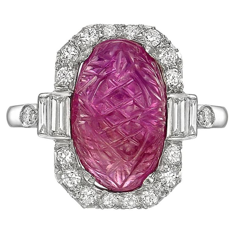 Art Deco Carved Ruby Diamond Ring. $11,000