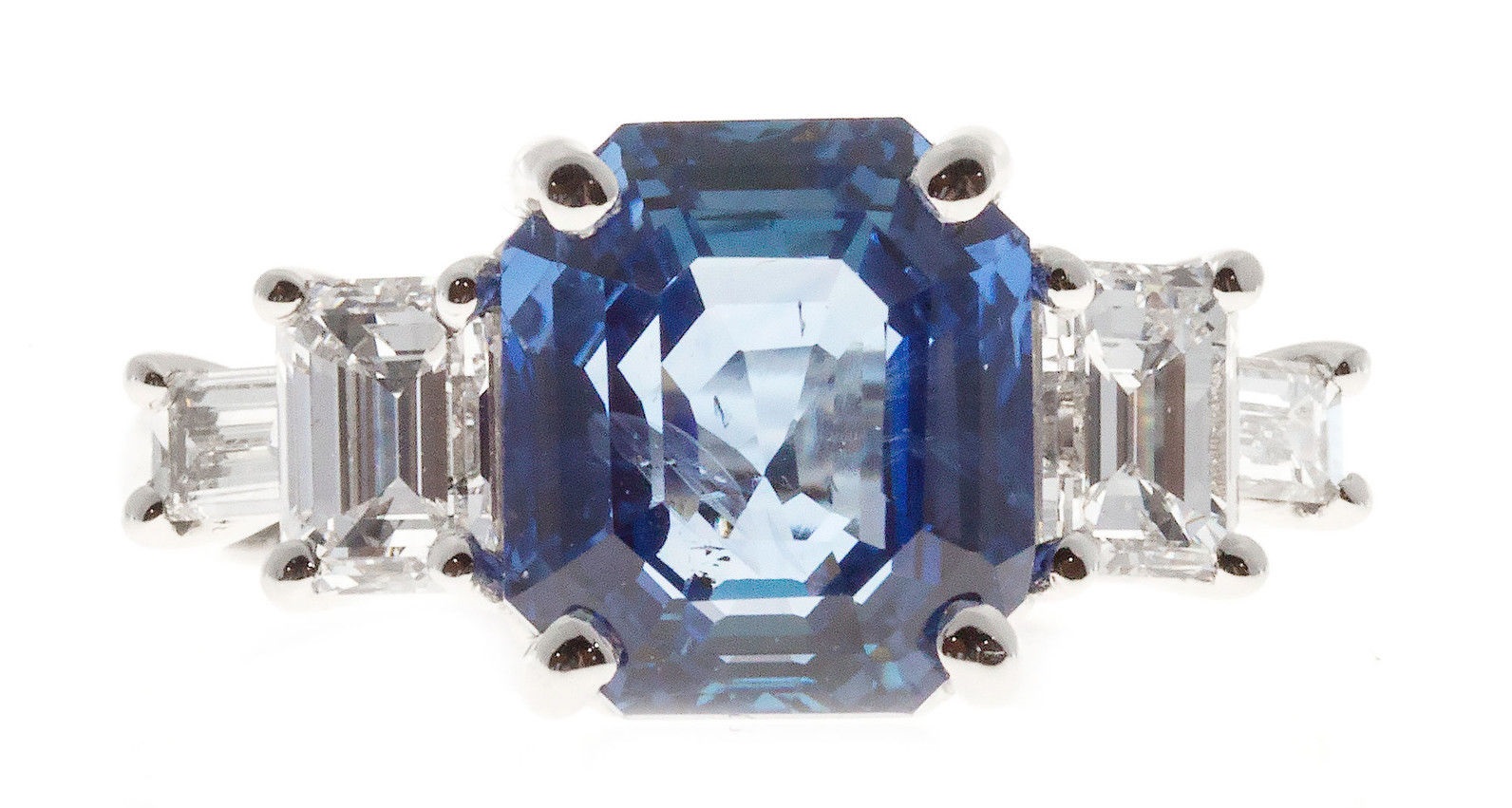 Peter Suchy Natural Emerald Cut Sapphire Diamond Engagement Ring Platinum