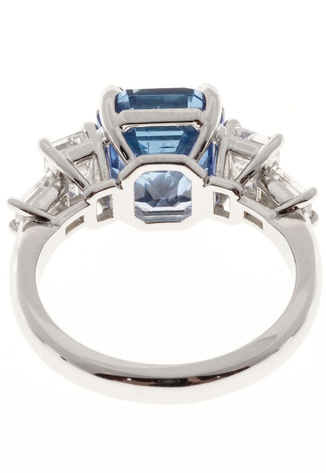 Natural Emerald Cut Sapphire Diamond Engagement Ring Platinum